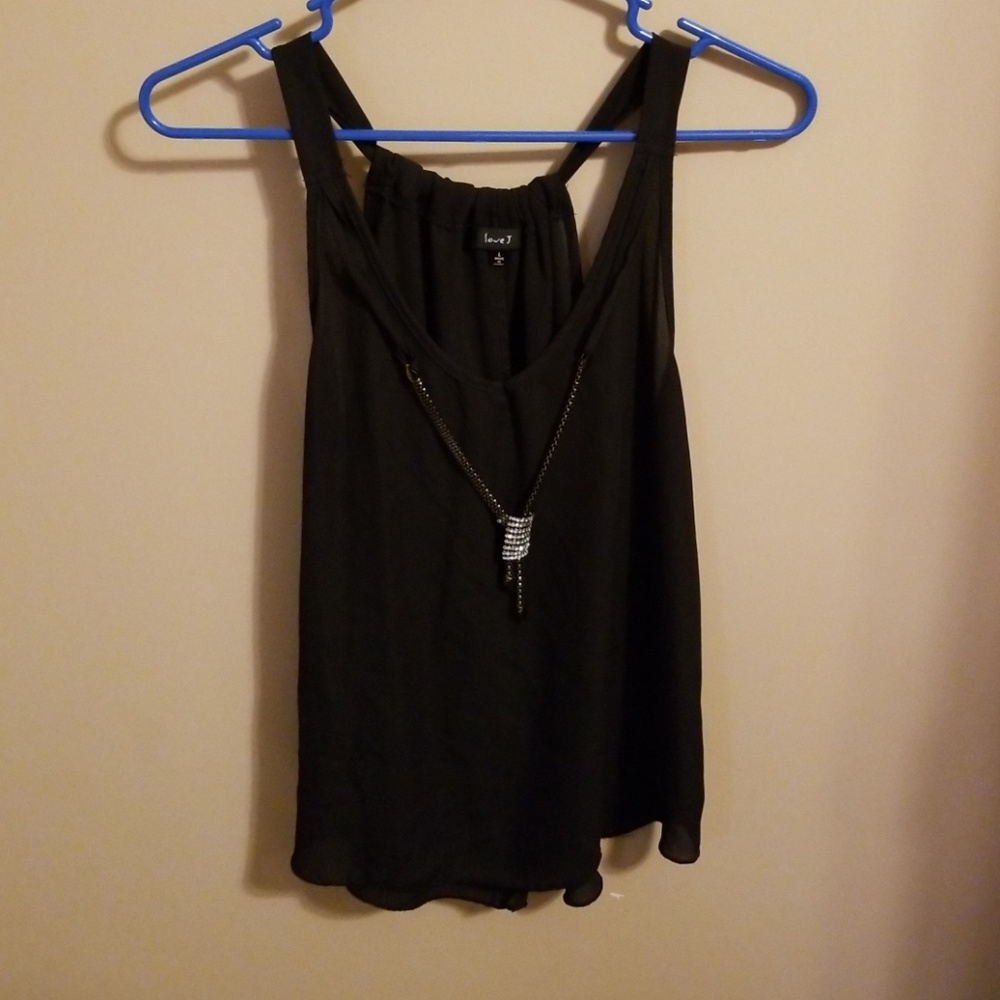 Black tank top with attached necklace